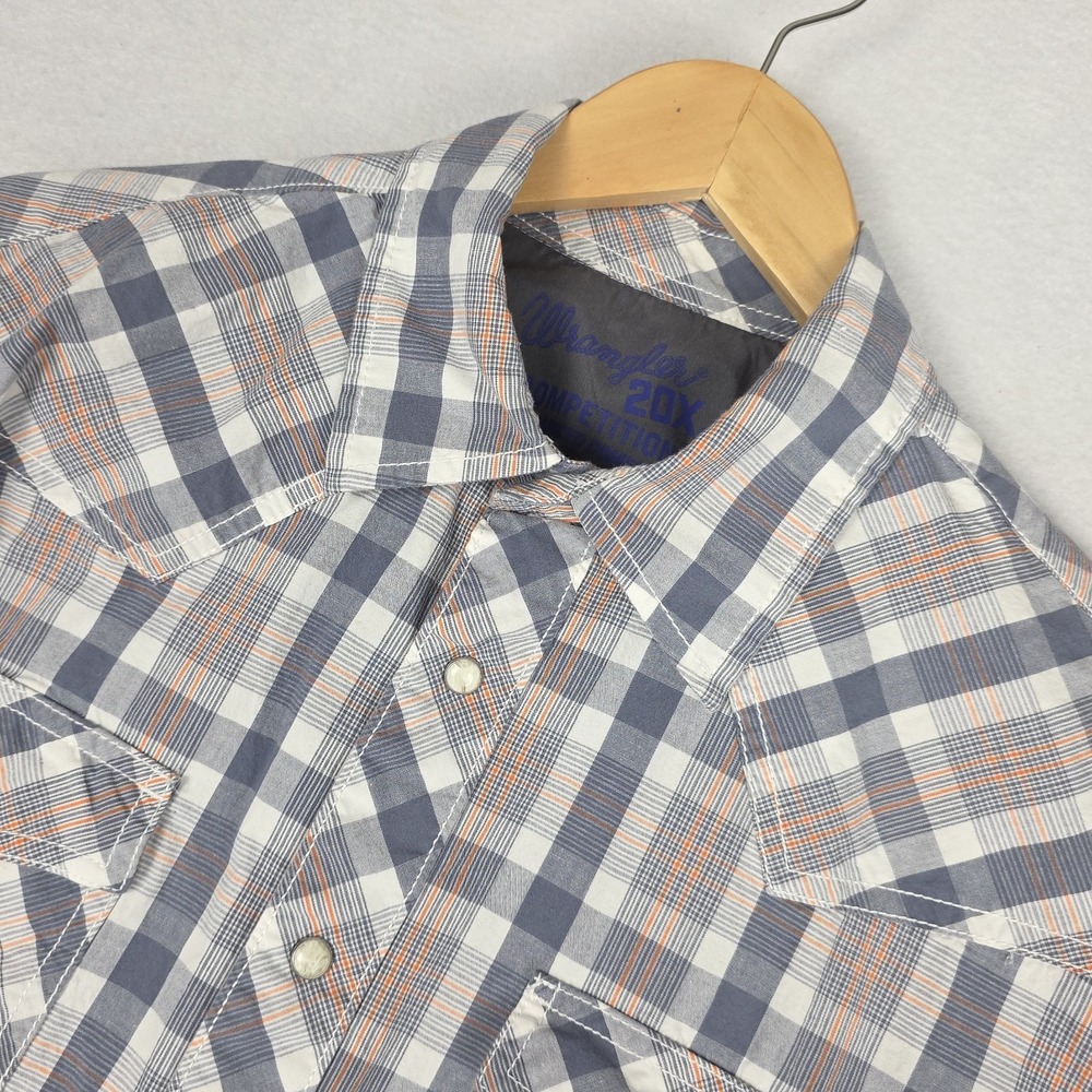 Wrangler 20X Competition Mens Pearl Snap Shirt L Grey Plaid Cowboy Western Rodeo